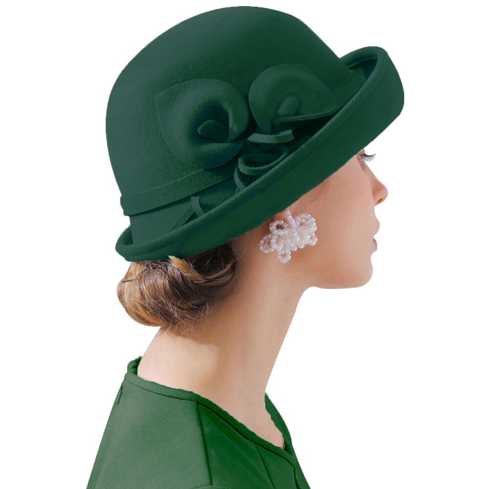 5259 Women Vintage Wool Felt Flowers Bucket Cloche Bowler Hat Church